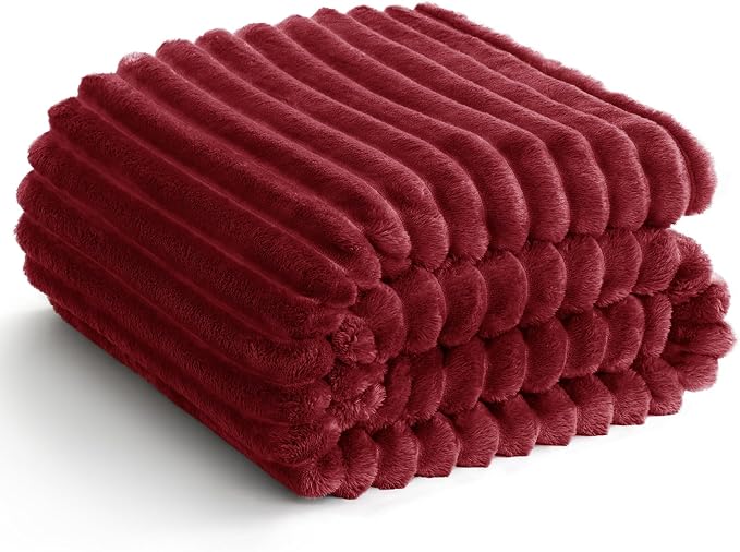 HIMEET Deep Red Ribbed Twin Blanket by Unknown