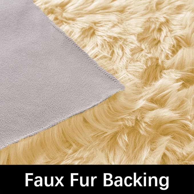 Latepis Yellow Rugs for Living Room Faux Sheepskin 5x6.7 Fuzzy Rugs Washable - Image 3