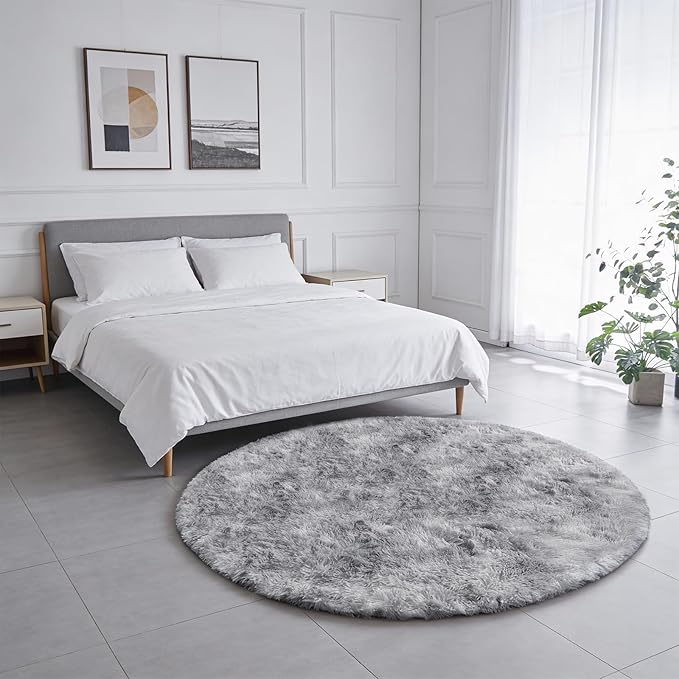 Amdrebio Tie-Dyed Light Grey Round Area Rug 4Ft - Image 3