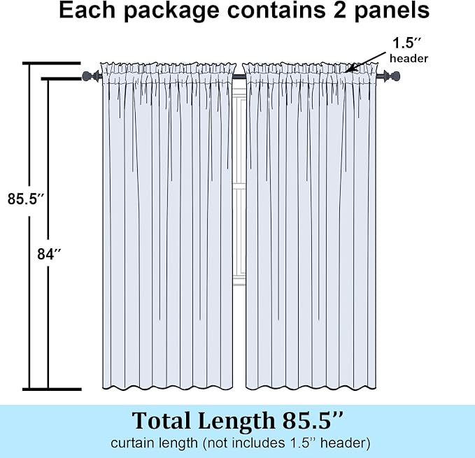 Simplebrand White Sheer Curtains 84 Inches Long, Light Filtering Rod Pocket - Image 2