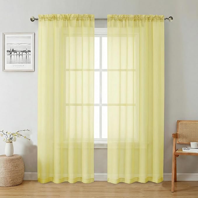 Lecloud Goose Yellow Sheer Curtains 72 Inches Long 2 Panels, Rod Pocket Light by Lecloud