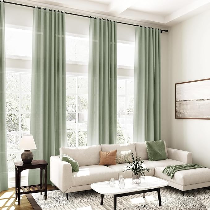 Desert Sage Linen Curtains for Living Room 100 Inches Long Light Filtering Semi - Image 6