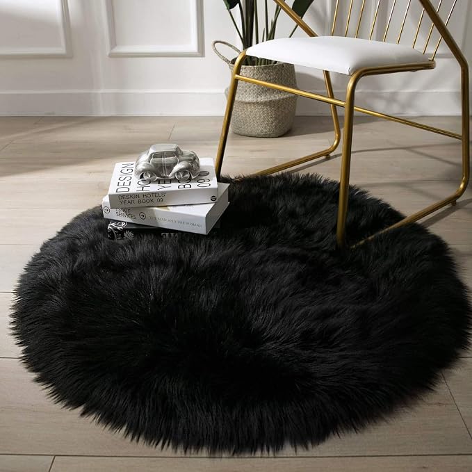 Ashler faux fur rug, Fluffy Shaggy Area Rug Ultra Soft 3 x 3 Feet Round Fur Rug - Image 4