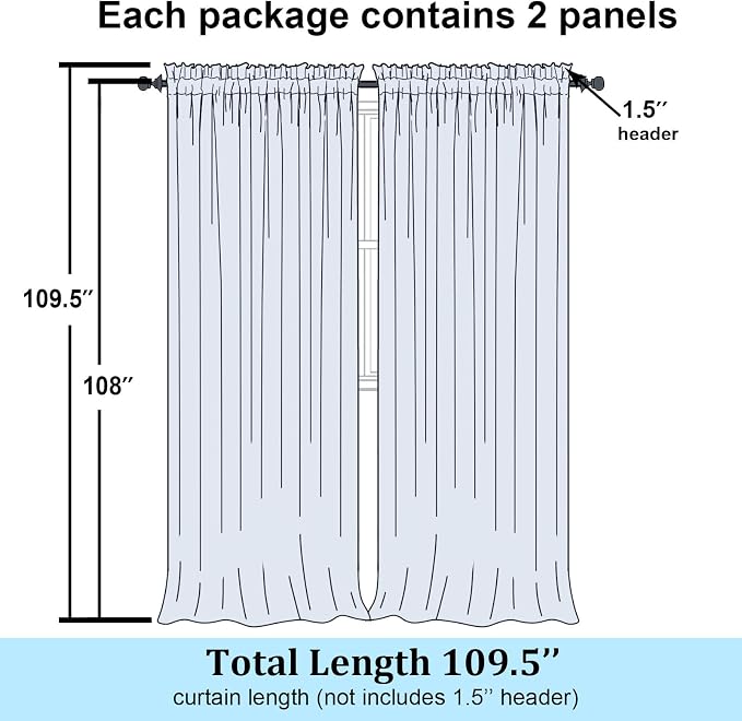 Simplebrand Ivory Sheer Curtains 108 Inches Long, Extra Long Rod Pocket Solid - Image 2