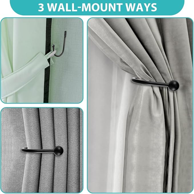 8 Pcs Curtain Tie Backs Curtain Wall Hooks Black Curtain Holdbacks U Shaped - Image 4