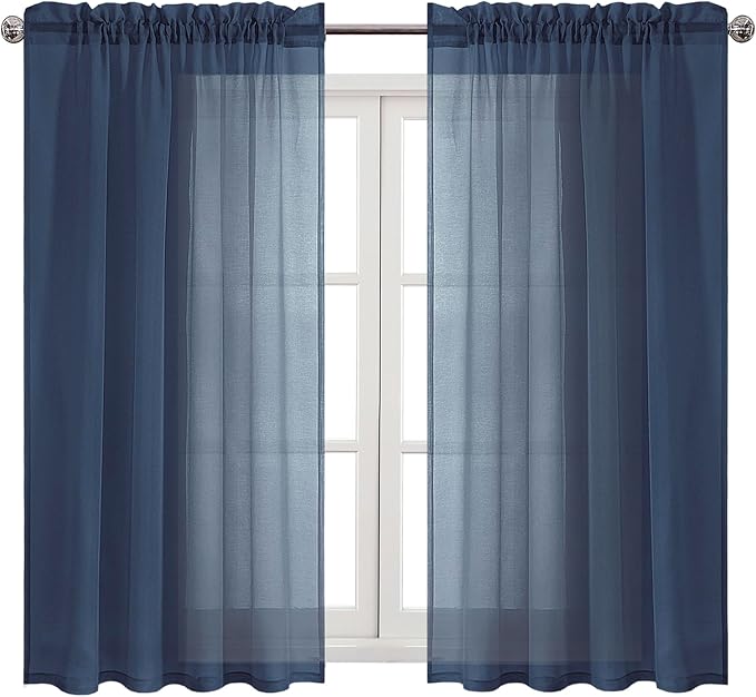 DWCN Navy Blue Sheer Curtains Semi Transparent Voile Rod Pocket Curtains - Image 9
