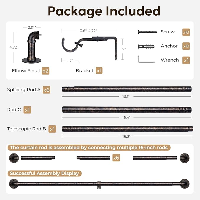Zeerobee Curtain Rods for Windows 66 to 120, 1 Inch Industrial Wrap Around - Image 7
