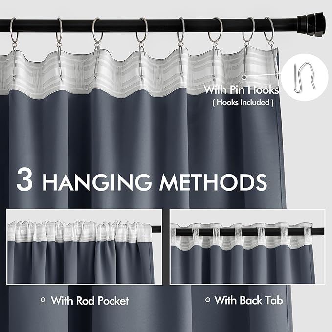 MIULEE Stone Blue Back Tab Blackout Curtains 63 Inch Length 2 Panels Set - Image 3