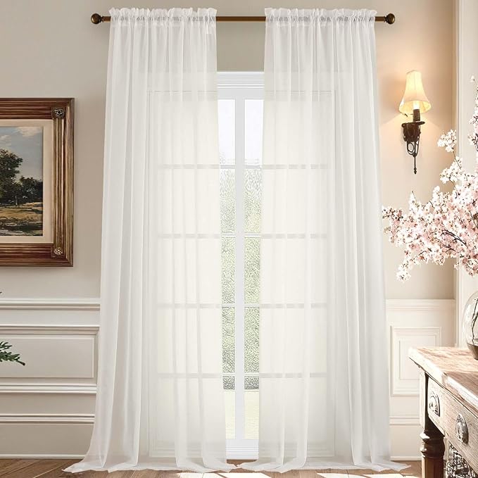 Aiyufeng Sheer Ivory Curtains 120 Inches Long, Extra Long Rod Pocket Solid by Aiyufeng