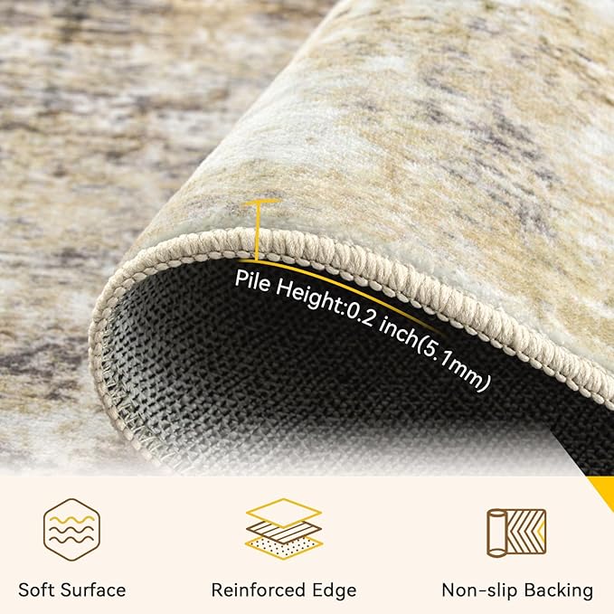 Washable Area Rugs Square 8ft Non-Slip Modern Abstract Soft - Image 2