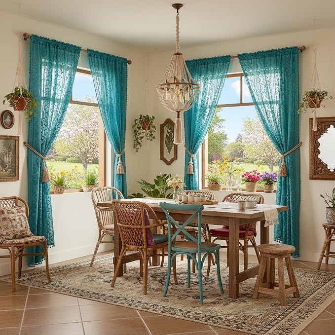 WAZZIO Boho Lace Curtains 2 Panels 72 Inch -Victorian Sheer Panel Drape French - Image 6