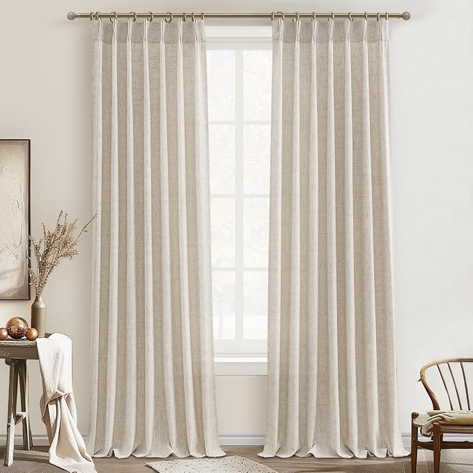 PleatedDrapes Natural Linen Viral 105 Inch Curtains by PleatedDrapes