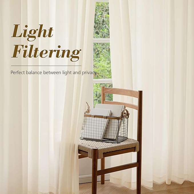 FMFUNCTEX Sheer Non-See-Through Butter Cream Curtains - Image 5