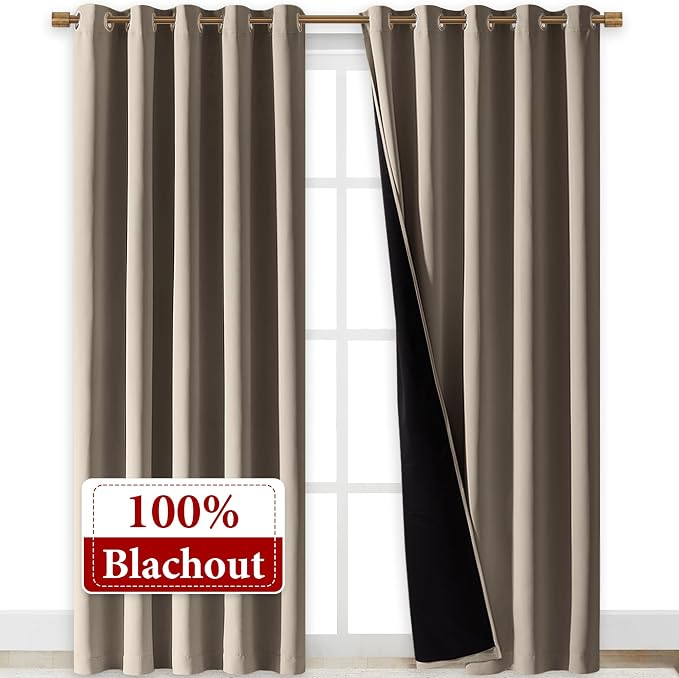 NICETOWN Taupe Full Shade Curtain Panels, Pair of Energy Smart & Noise Blocking - Image 2