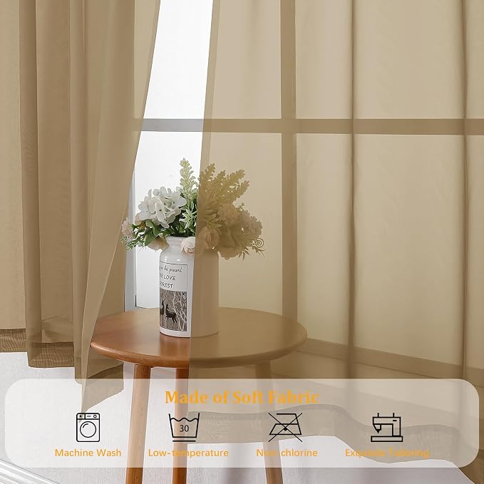 Gwine Taupe Valances for Windows, Small Light Filtering Rod Pocket Cafe Valance - Image 8