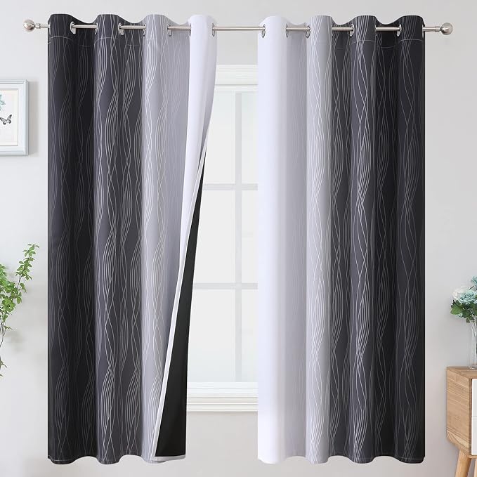 Estelar Textiler Ombre Greyish White Black Blackout Curtains & Drapes 63 Inch by ESTELARTEXTILER