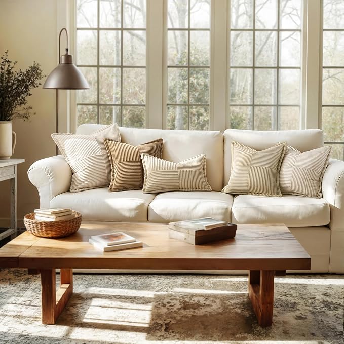 MIULEE Cream Corduroy Decorative Euro Sham Pillow Covers 24x24 Inch - Image 6