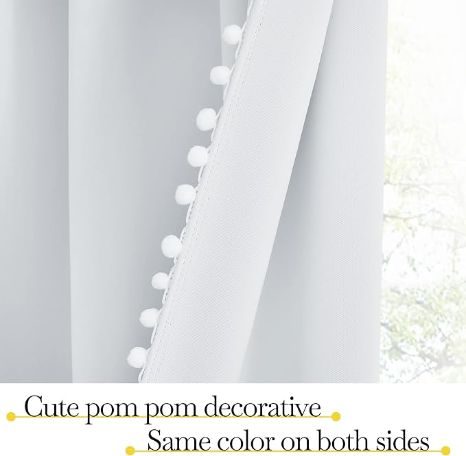 NICETOWN Pom Poms Trimming Blackout Curtains, Farmhouse Blackout Window - Image 4