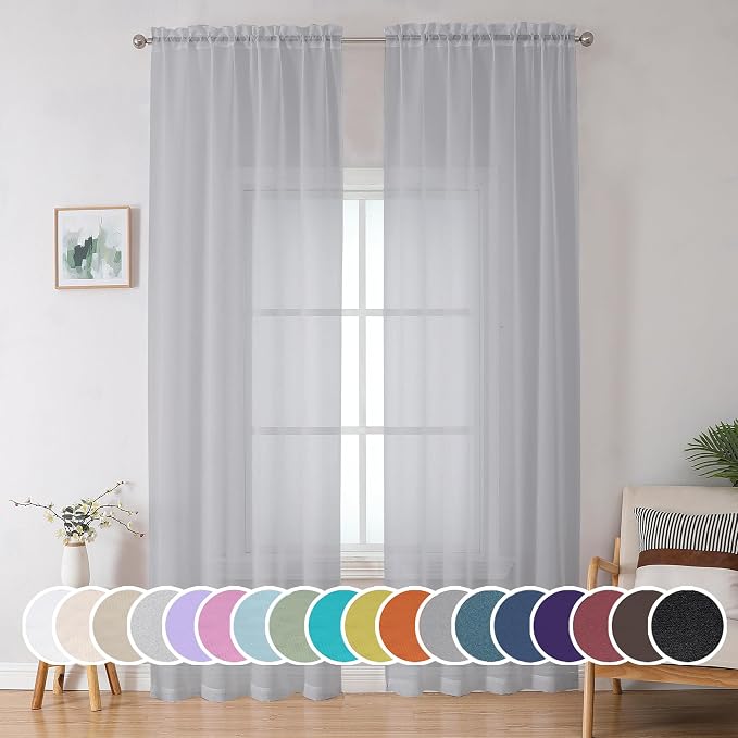 OWENIE Light Grey Sheer Curtains 90 Inches Long by OWENIE