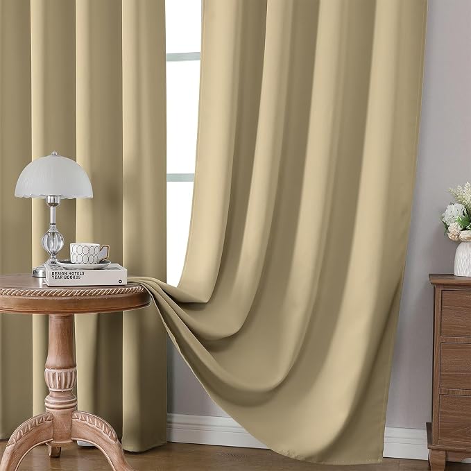 CUCRAF Beige Blackout Curtains 72 inch Length 2 Panels Set, Rod Pocket Room - Image 5
