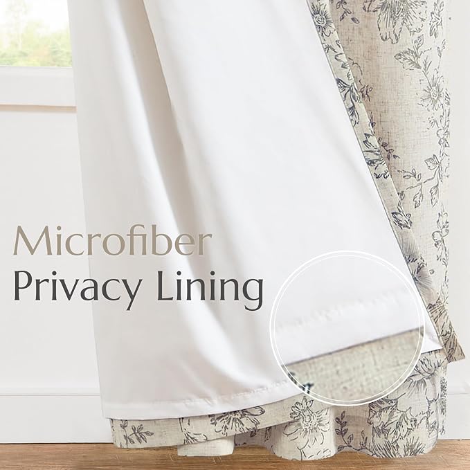 jinchan Lined Linen Blend Curtain Floral Curtains - Image 5