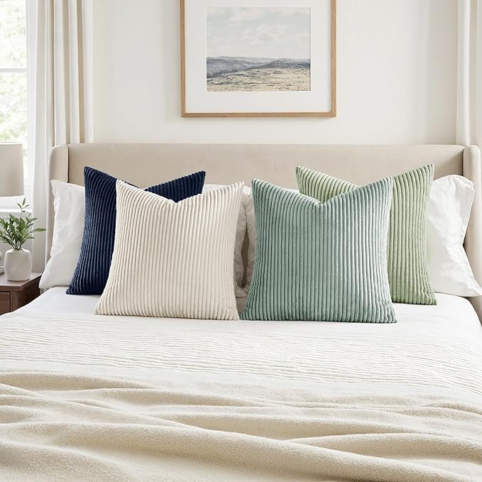 MIULEE Boho Farmhouse Muted Teal Throw Pillow Covers 18x18 Inch Set of 4 - Image 4