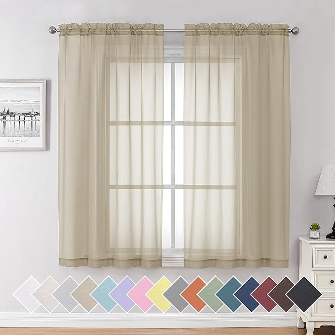 Aiyufeng Taupe Sheer Curtains 63 Inches Long 2 Panels Set, Semi Transparent by Aiyufeng