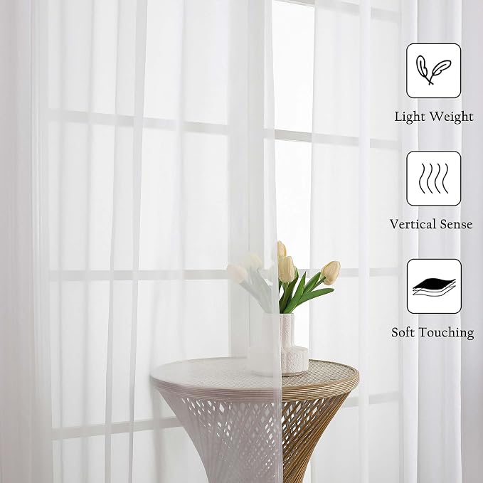 Lecloud White Sheer Curtains 84 Inches Long 2 Panels, Solid Airy Voile Extra - Image 3