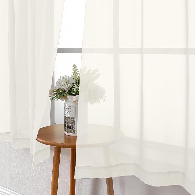 Lecloud Short Sheer Curtains 54 Inches Length 2 Panels, Light Filtering Voile - Image 3