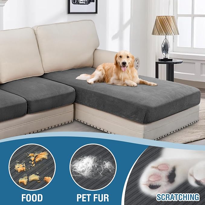 H.VERSAILTEX Velvet Stretch Sectional Couch Covers 4 Pieces Sofa Seat Cushion - Image 3