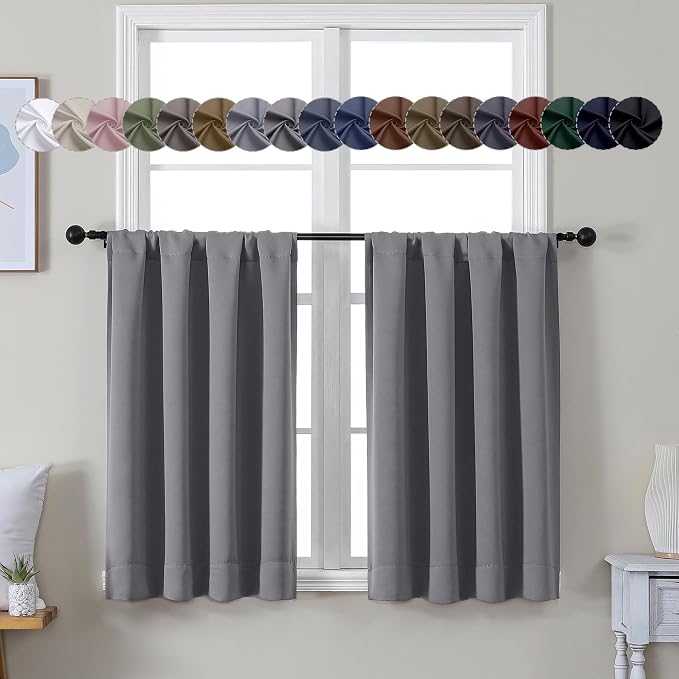 Simplebrand Ava Light Grey Short 36 Inches Blackout Curtain 2 Panels Set by Simplebrand