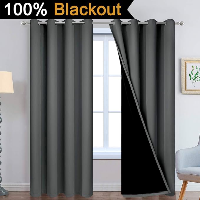 Yakamok Dark Grey Full Shade Curtain Panels, Heavy Duty Lined Curtains 84 - Image 2