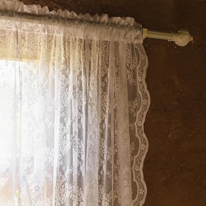 YJ YANJUN Vintage Lace Curtains Chic Floral White Short Sheer Bathroom Curtains - Image 3