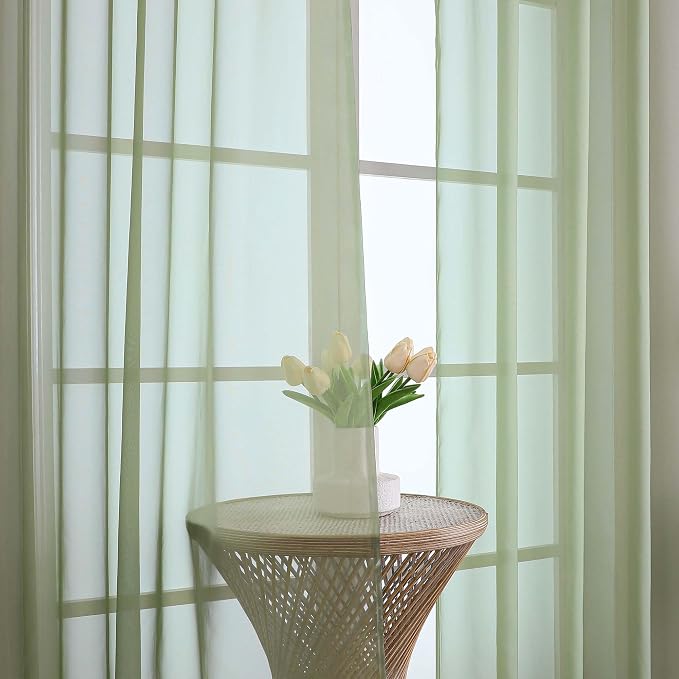 OVZME Sheer Sage Green Curtains 108 Inches Long 2 Panels Set, 59 Inch Extra - Image 3