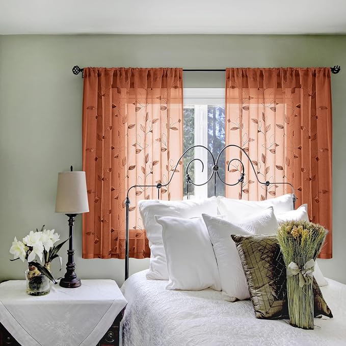 HOMEIDEAS Fall Burnt Orange Sheer Curtains 52 x 54 Inch Length 2 Panels - Image 6