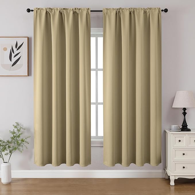 CUCRAF Beige Blackout Curtains 63 inch Length 2 Panels Set, Rod Pocket Room by CUCRAF