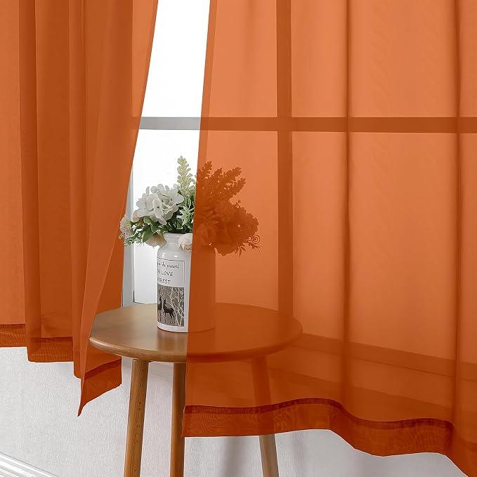 Lecloud Orange Sheer Curtains 54 Inch Length 2 Panels, Voile Light Filtering - Image 8
