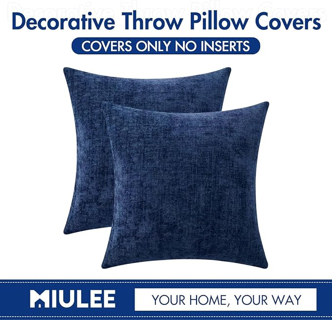MIULEE Pack of 2 Couch Throw Pillow Covers 20x20 Inch Spring Soft Navy Chenille - Image 6