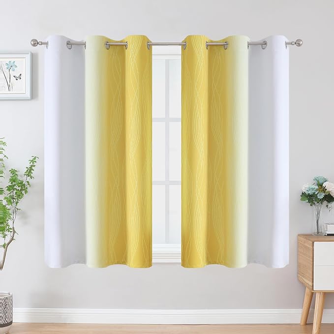 Estelar Textiler Yellow and Greyish White Ombre Blackout Curtains 45 Inch - Image 2