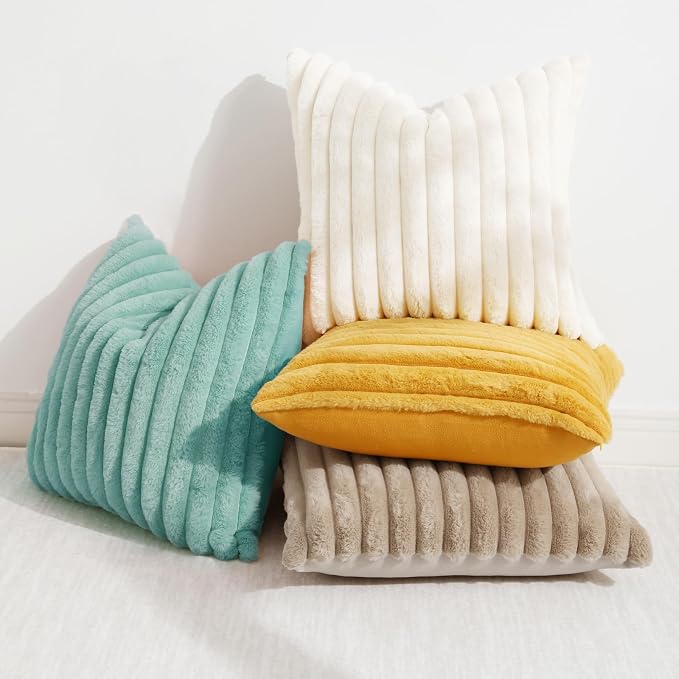 decorUhome Summer Cozy Faux Fur Throw Pillow Covers 24x24 Set of 2 Decorative - Image 5