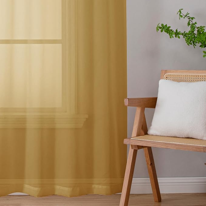 Chyhomenyc Gold Sheer Curtains 96 inches Long 2 Panels, Light Filtering Soft - Image 4