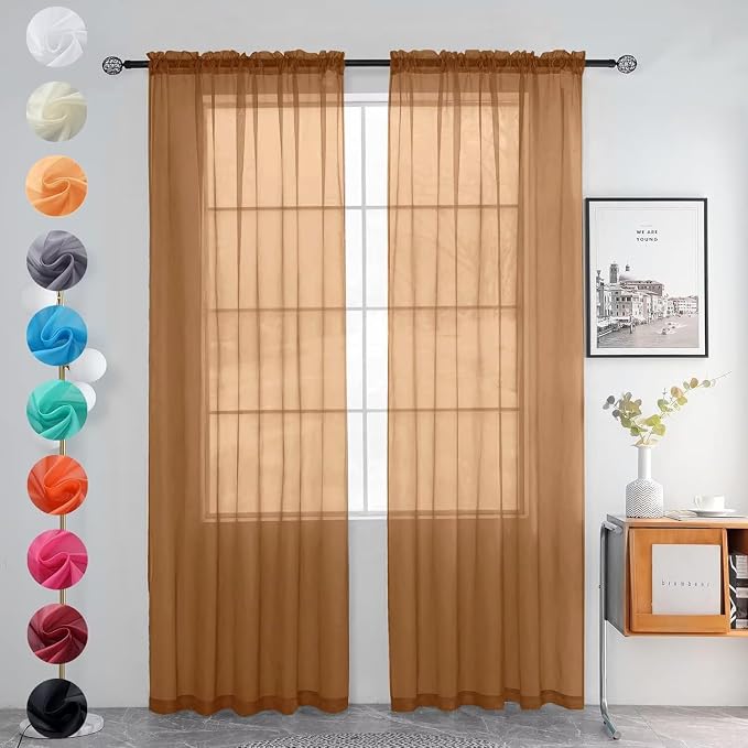youleyar Solid Sheer Rod Pocket Curtain Voile Draperies 2 Panels White Beige by Youleyar