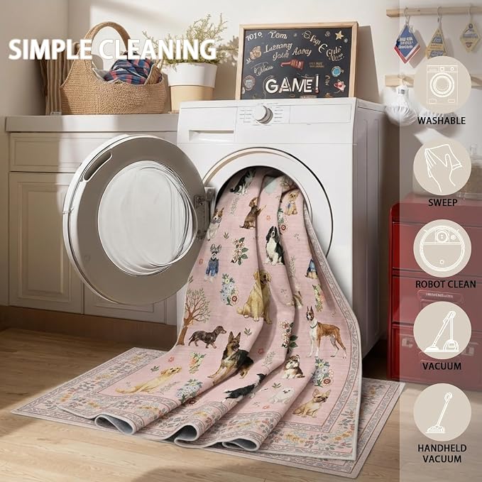 Pink Area Rug 9x12 for Living Room Bedroom | Low Pile; Non Slip;Machine - Image 5