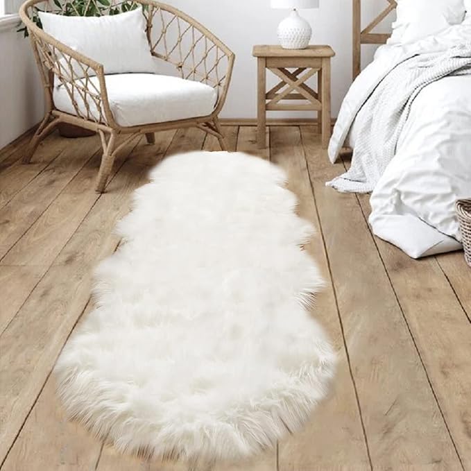 Goolela White Faux Sheepskin Fur Rug 2x6 Fluffy Fuzzy Furry Runner - Image 2