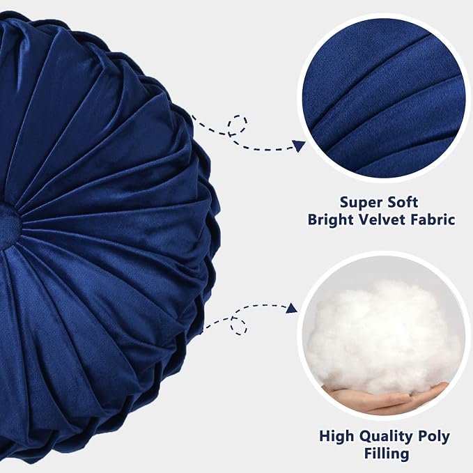 HIG Set of 2 Decorative Round Pleated Throw Pillows, Classy Accent Pumpkin - Image 3