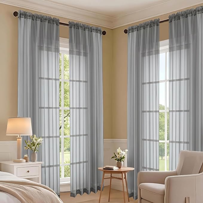Charcoal Grey Sheer Curtains 63 Inches Long 2 Panels Set, Light Filtering Sheer - Image 7