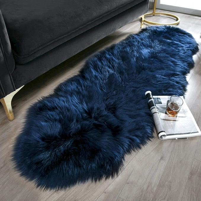 Ashler Faux Fur Rug, Dark Blue Area Rugs, Fluffy Sheepskin Fur Rug, Fuzzy Ultra by AshlerHomeDeco