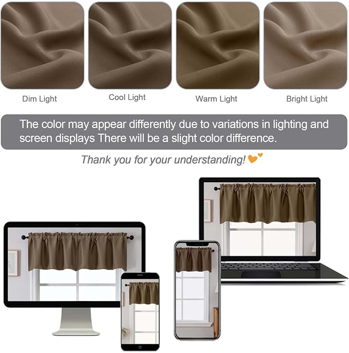 Chyhomenyc Brown Valances for Window, Room Darkening Short Curtains for Kitchen - Image 5