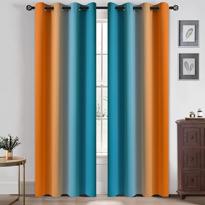 Yakamok Ombre Orange and Blue Curtains - Image 2