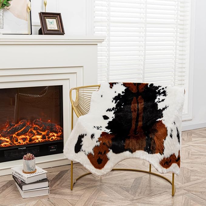 Faux Cowhide Rug Cow Print Area Rug Premium Faux Animal Skin Hide Rugs Tricolor - Image 6